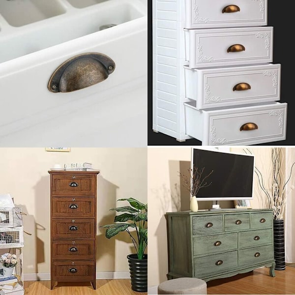 12 kpl Kuoren Ovenkahva, Retro Ovenkahvat, Perinteiset Puolikuun Kalustekahvat Ruuveilla, Laatikoille, Kaappeille, Komodeille (Punainen Pronssi)