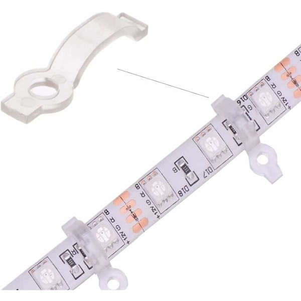 100 stk. 10mm LED Strip Fastgørelsesklips, LED Strip Fastgørelsesklips, Lysbåndsmonteringsbeslag til LED Striplys (Klar Epoxy) HIASDFLS
