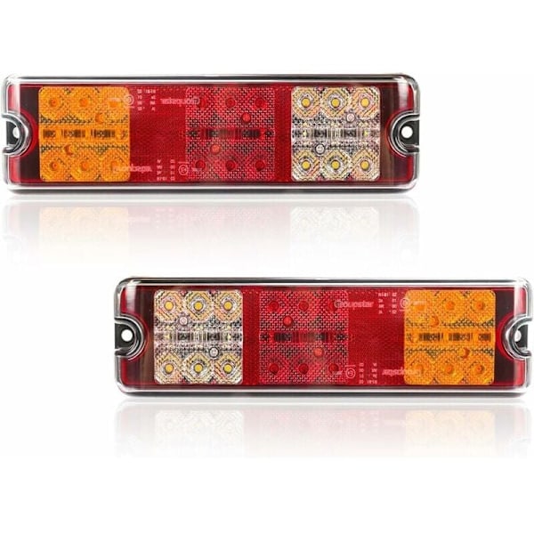 2 stk LED Trailer Baglygter 12V E-Godkendt Vandafvisende Bil Baglygter, 5 funktioner - bremselys, blinklys, baklys, positionslys
