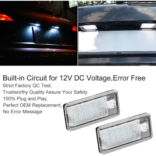 2 kpl Auton LED-rekisterikilven valot Hop-Lpl0114 Lamppusetti Audi A3 S3 A4 S4 B6 B7 A6 C6 S6