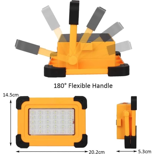 Genopladelig LED-projektør til byggepladsprojektør 60W Genopladelig LED-lampe 3 lysstyrketilstande Arbejdslampe med 6600mAh batteri til camping, DI