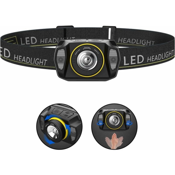 LED-strålkastare, zoombar lättviktssensor USB uppladdningsbar huvudlampa, kraftfulla vattentäta huvudfacklor för camping, cykling, klättring, jakt, fisk