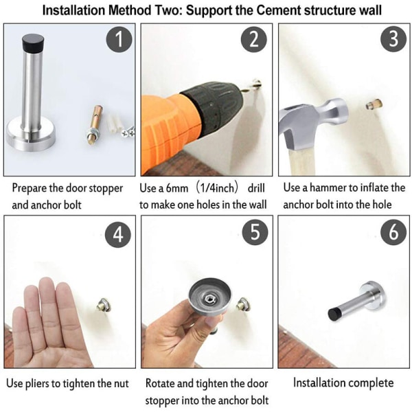 6 stk. serie gummidørstopper selvklebende dørstoppere tunge rustfritt stål dørstoppere antikollisjonsdørblokk