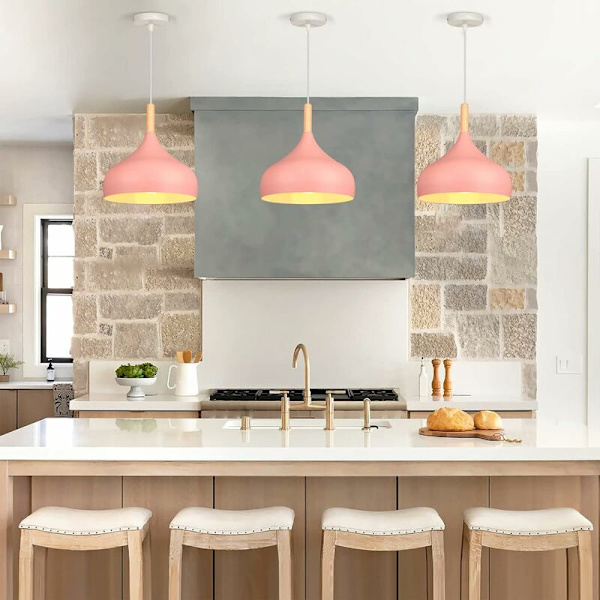 Hengende lampe i retro-stil, 24 cm, moderne skandinavisk design, dråpeformet taklampe, E27, metall og tre, pendellampe for soverom, spisestue