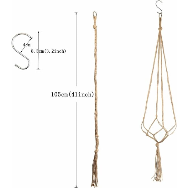 3-vånings Hängande Växt, Jutehängare för Blomkruka Macrame Växt med Nyckelring för Inomhus Utomhus Dekoration - DENUOTOP