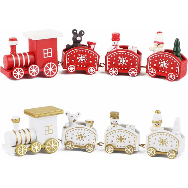 2 stk Små Træjuletog Ornament Hængende Tog Caravan Form Snemand Julemand Kreativ Gave Dekoration til Håndværk Bord Hjem Have Del