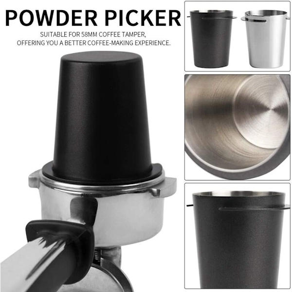 Kaffe doseringskopp, rostfritt stål doseringskopp pulvermatningskopp del kaffemaskin tillbehör (silver)