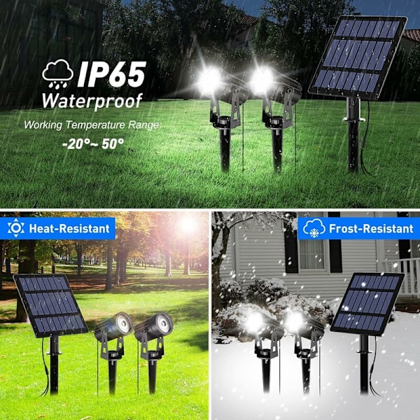 Solcelle Spotlight Utendørs 2 I 1 Solcellelampe Utendørs 2 Lysmoduser Solhage Lys Vanntett IP65, 3 Meter Kabel, Solcelle Utendørs Belysning for Hage