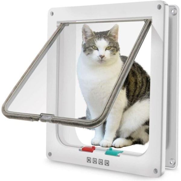 Stor katteluke (ytre størrelse 28 cm x 24,9 cm), 4-veis låsbar katteluke for katter og små hunder med omkrets 63 cm, enkel å installere og bruke--