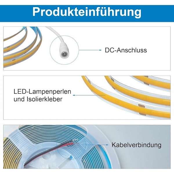 5M COB Varm Hvid 3000K Fleksibel Høj Densitet LED Strip 320LEDs/M 640LEDs 5V 8W/M Dæmpbar Deformerbar LED Strip Lys til Soveværelse Køkken Hjem DIY D