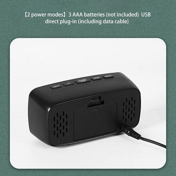 Sängbords Smart Digital Väckarklocka, Grön LED Resebord USB-klocka med 12/24H Datum Temperatur Snooze för Sovrum, Svart