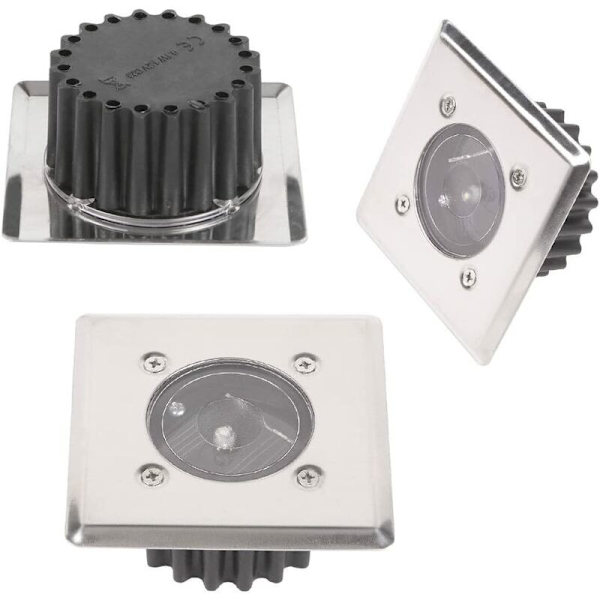 Set med 2 Solcells LED Inbyggda Markbelysning - Kvadratisk - 8,5 x 8,5 cm - Rostfritt Stål - 2 Inbyggda Spotlights - IP44