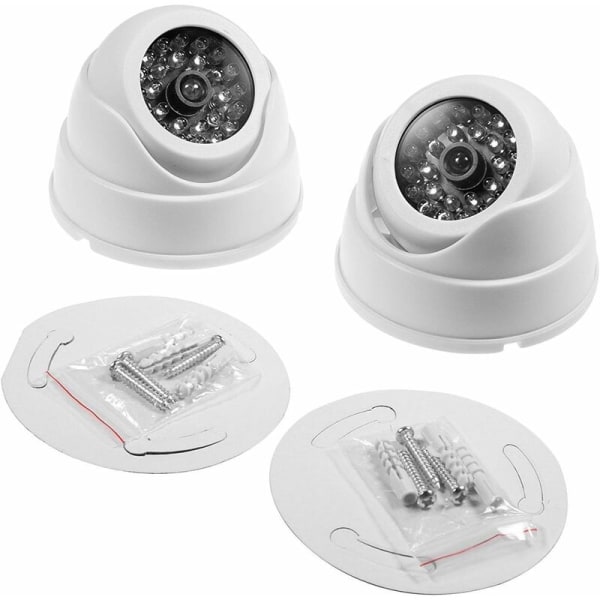 Pack of 2 Dummy Dome Camera Fake Dummy Wireless Camera CCTV Security Indoor Surveillance with Red LED-White