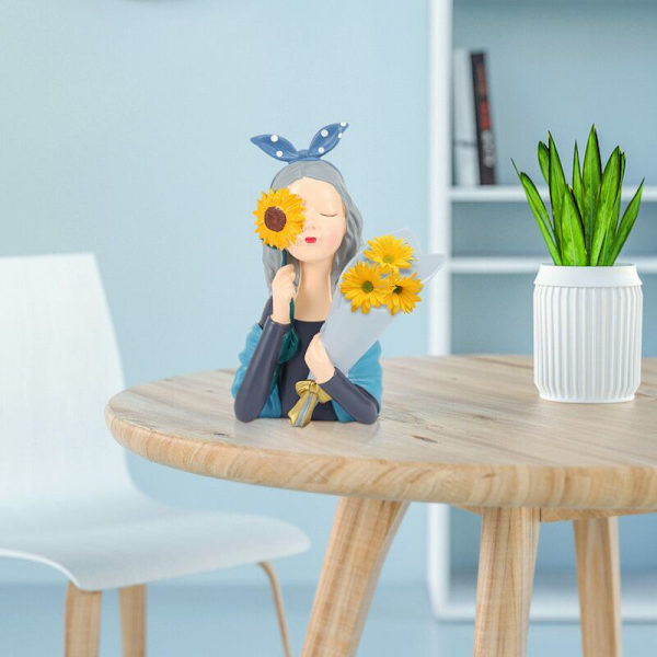 Søt moderne harpiks jentefigur blomster vase nordiske statuer hjemmedekorasjonstilbehør Kawaii rompynt C