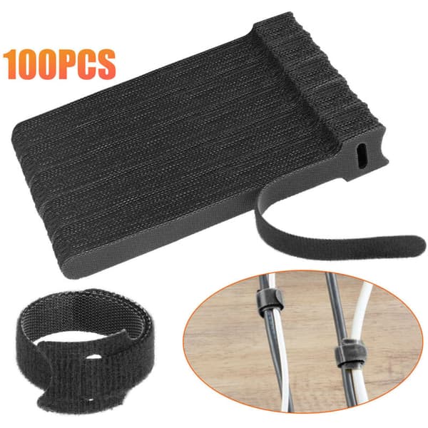 100 stk. kabelbindere, kabelbindere, genanvendelige kabelopbevaringsstropper og ledninger, velcro, sort