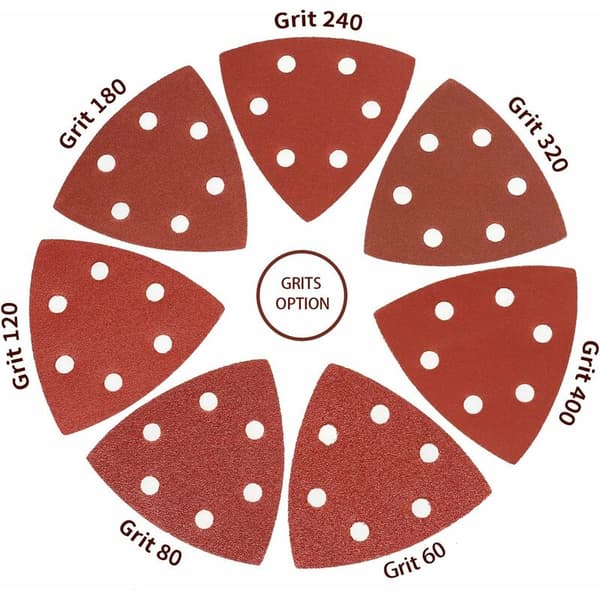 Triangl Poncag, Sanding Triangle 70 Hook and Loop Sanding Triangles 6 Holes Grit 60/80/120/180/240/320/400 Set of Triangular Abrasive Triangle Sandi