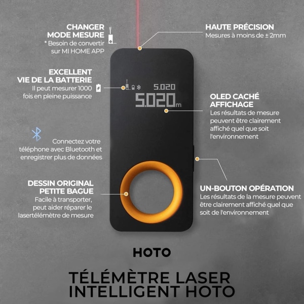 Bluetooth Laser Range Finder, genopladeligt lasermål, rækkevidde: 0,05 – 30 M, indendørs brug, ±1/40 cm nøjagtighed, 2 måletilstande, M/Ft+ i omskiftelig