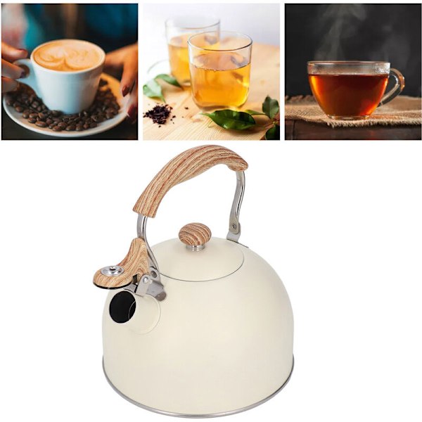 Fløjtende Kedel 2.5L Rustfrit Stål Tekande Fløjtende Tekande Ergonomisk Håndtag Tekande Beige