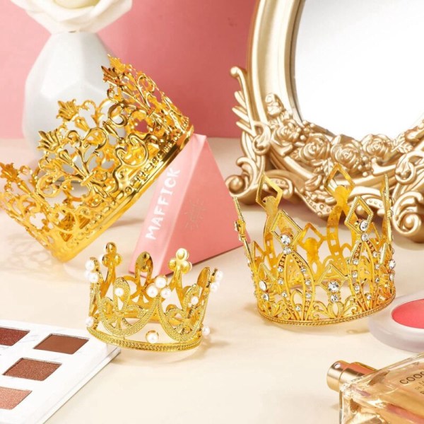 6 stk. Kronekake Topper Bursdag Mini Kronekake Topper Krystall Perle Tiara Cupcake Toppers for Bryllup Bursdagsfest
