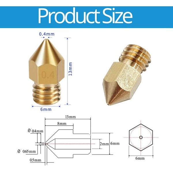 3D-printerdyser 0,4 mm MK8 3 dyser 20 stk. med 4 silikoneovertræk til opvarmning, til 3 V2 med 5 nåle