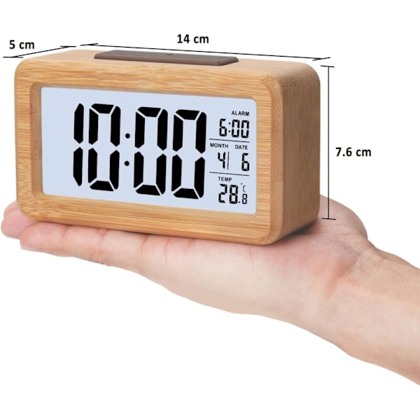 Digitaalinen herätyskello, jossa suuri LCD-näyttö, päivämäärä- ja lämpötilanäyttö, torkkutoiminto ja yövalo lapsille, kotiin, makuuhuoneeseen ja toimistoon