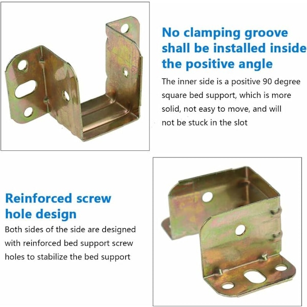 Sett med 4 firkantede metallbedrekkestøtter - 40 mm - U-formet - Sinkbelagt - Rustfritt - Solid feste med skruer for møbler - Fast sengeutstyr