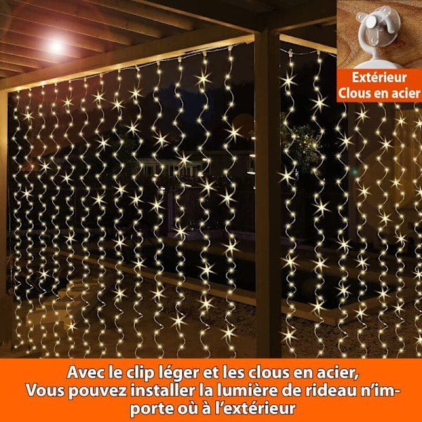 100LED Lysgardin Varmt Hvit Lysgardin 3mx1m 8 USB Lysmoduser Fjernkontroll Lysgardin med Timer for Jul, Bryllup, Fødselsdag