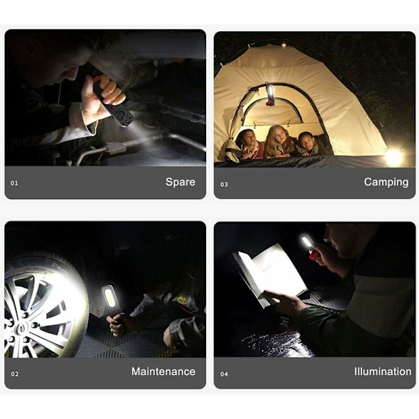Latautuva LED-työvalo, 2-in-1 tarkastuslamppu 360 asteen kiertolla ja 5W COB LED -taskulamppu magneettisella pohjalla ja koukkulla kotiin ja työpajaan