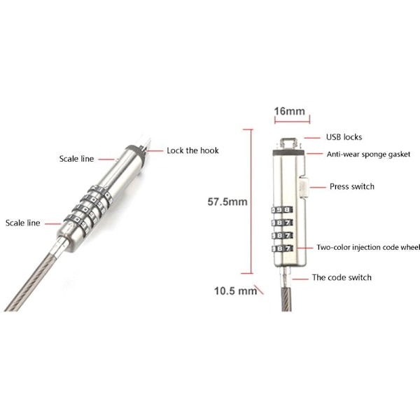 2 kpl USB-salasan lukko turvallisuus varastovarkauden estolukko, käytetään kannettavan tietokoneen, tabletin, projektori, TV:n toimintoihin