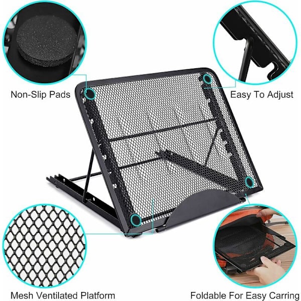 Flerfunktions Laptopställ Ventilerat Laptopställ Rostfritt Stål Justerbart Ergonomiskt Lättvikt (Svart)
