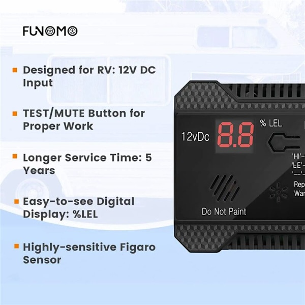 12V Propangasdetektor Naturlig Gassensor Lækagealarm 85DB Sirene til Bil Campingvogn Hjem Digital Propantester (Sort)