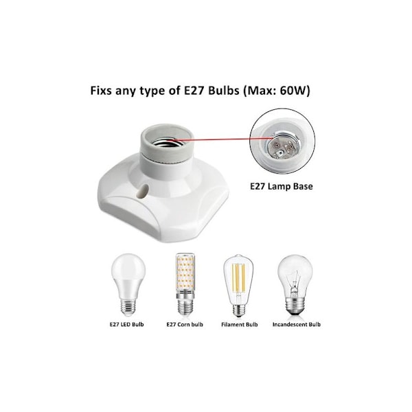 6 Pak E27 Skrue-i Loftfatning, E27 Garagefatning, AC 220-240V, LED Pærefatning, E27 Loftbase, Hvid Plastik Lampebase
