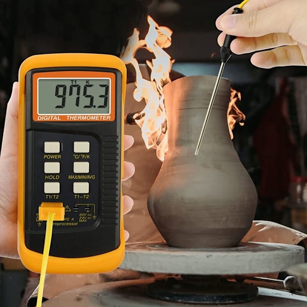 K-typ digital termometer för termoelement (-50-1300°C) med två kanaler 4 sonder bärbar hög temperatur