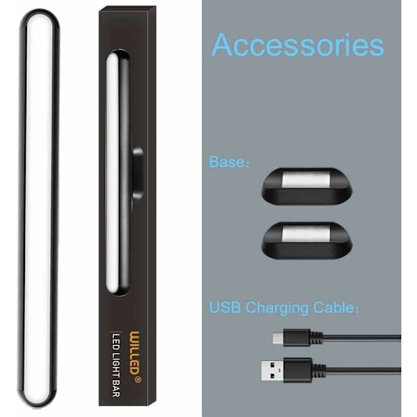 Dæmpbar Berøringsstyret Natlys Skab, 3W Magnetisk Spejllys Stick-on Overalt, USB Genopladelig Læselampe, Kosmetisk Spejllys til Værelse