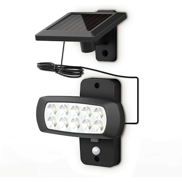 Utomhus LED solcellslampa IP44, PIR rörelsedetektor, väggspotlight hus terrass balkong svart, stänksäker, kallvitt ljus 6500K