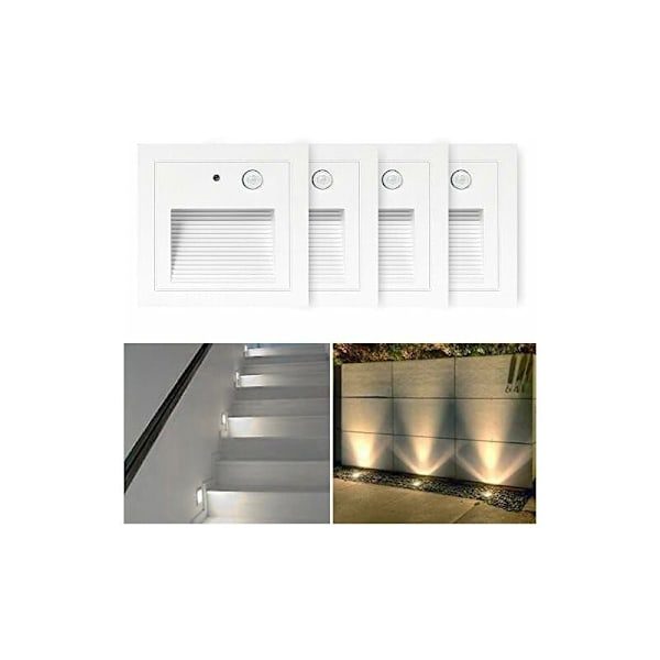 LED Nedfelt Vegglampe 3W Vegglampe Trappetrinnlys Lampe Bevegelsessensor Gulv Nedfelt Lys Trappelys Hall Lampe 2800K Varmt Hvit HIASDFLS