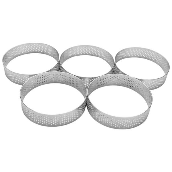 Pakke med 10 rustfrie kakeformringer, varmebestandige perforerte kakeformringer, runde ringer for baking av donuts, 8 cm