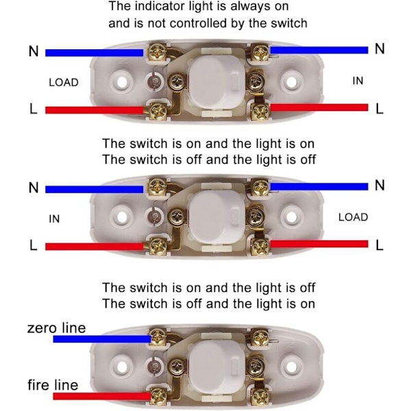 4 st Inline-sladdbrytare På/Av-knapp 10A 250V Inline-strömbrytare med LED-lampa för bordslampa skrivbordslampa sänglampa (vit)