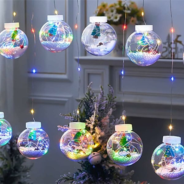 Julgranskulor med Hängande Ljus, 10 LED-Fairy Lights LED-Klot Vattentäta Julgransljus för Utomhus Inomhus 3x3M Strängljuskula för Gar