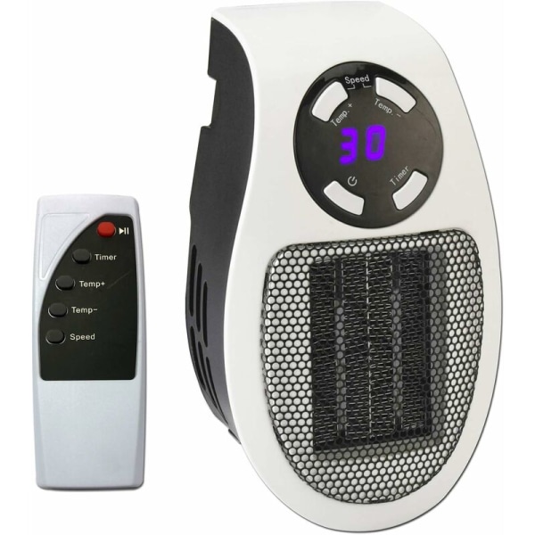 Kompakt Väggmonterad Värmefläkt - Justerbar Termostat - LED Digital Display - Tyst - 2 Hastigheter - Fjärrkontroll - 400 Watt - Vit