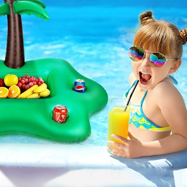 Oppustelig drikkeholder, kokosnødtræ oppustelig kopholder, med 4 kopholdere og 1 flydende rille isbar pool til sommer strand fritid/fest De