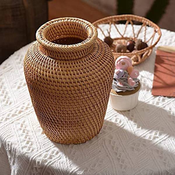 Rattanflätad vas konstvas mode bordsdekoration växter blomkruka trendig blomkruka för heminredning