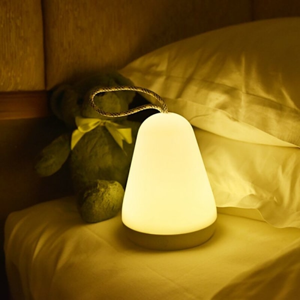 LED bærbar natlampe USB genopladelig silikone soveværelse seng bordlampe udendørs lanterne, hvid
