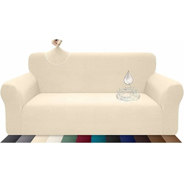 Stræk Sofa Betræk, Vandafvisende og Ridsefast til 3-Sæders Sofa, Elegant Mønster med Anti-Skrid Sikkerhedsskum (3-Sæders Sofa, Beige) - RWSofa Co