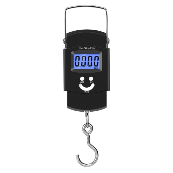 Elektroninen kalastusvaaka, kalastusvaaka 50kg/110lbs, digitaalinen kalastuspostiriippuva koukkuvaaka mittanauhalla, taustavalaistu LCD-näyttö, 2 AAA-lepakkoa