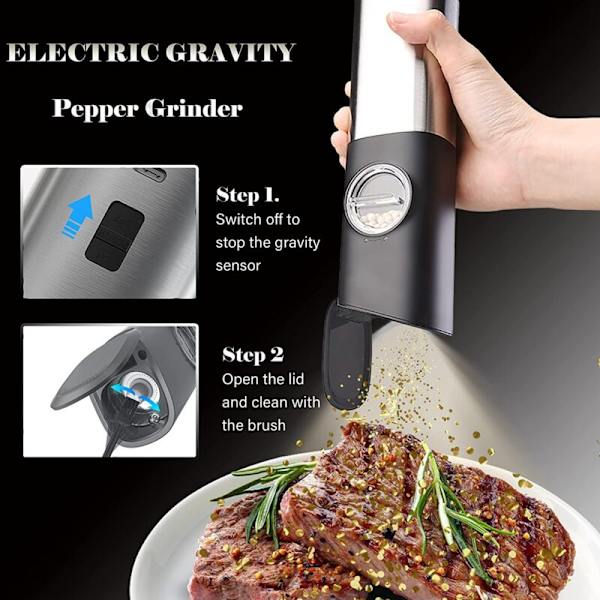 Salt- og Peberkværn Sæt, USB Genopladelig Elektrisk Peberkværn, Automatisk Gravity Kværn med Afbryder