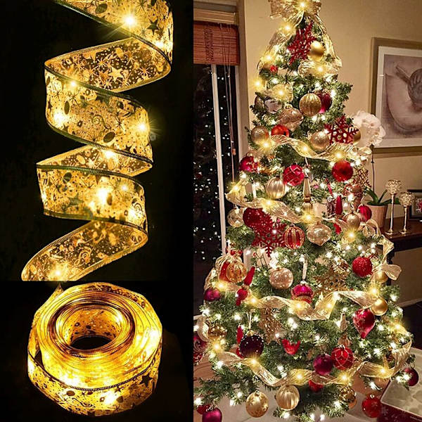 Glittrande bandljus 10m LED-julbelysning, julgransdekoration, spetsbåge DIY julgransdekor inomhus utomhus, varmvit Li