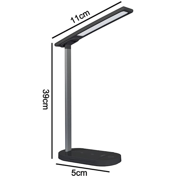 LED Bordlampe med Trådløs Oplader, Øjenvenlig Bordlampe, USB Opladningsport, Berøringsstyring til Soveværelse, Natbord, Kontor, Studie, Læsning