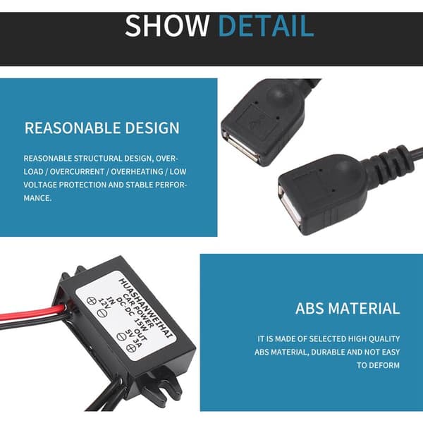 DC 12V til 5V 3A Konverter Dobbel 2 USB til Auto Strømforsyning Step-Down Spenningsregulator