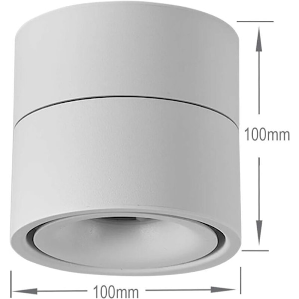 Innendørs 10W LED Flomlys, 360° Justerbar Taklampe Roterende og Overflatebelysning COB LED 10x10cm/Aluminium Vegglampe (Hvit-3000K) [Energiklasse A+]